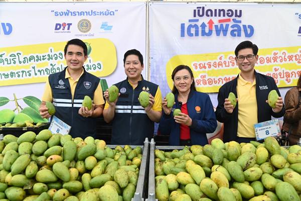 พาณิชย์ ช่วยชาวสวนมะม่วง นำผลผลิตขายผ่านงานธงฟ้า คนแห่ซื้อคึกคัก