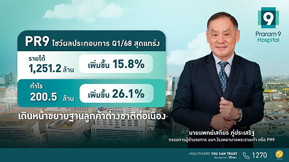 PR9 โชว์ผลประกบการ Q1/68 สุดแกร่ง รับทรัพย์ 1,251.2 ล้าน กำไร 200.5 ล้าน เดินหน้าขยายฐานลูกค้าต่างชาติต่อเนื่อง