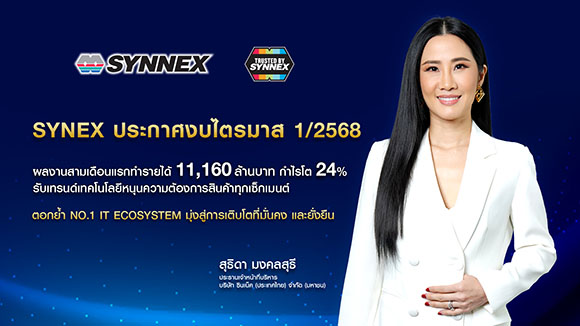 SYNEX ซินเน็คฯ เปิดผลงาน Q1/68 กำไรโต 24% ส่วนรายได้อยู่ที่ 11,160 ลบ. เดินเกมรุกรับเทรนด์ธุรกิจ หนุนทุกเซ็กเมนต์เติบโต