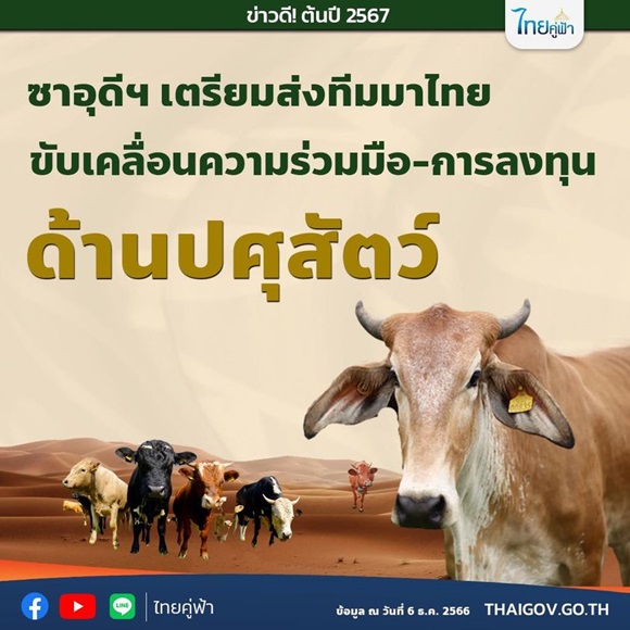 ข่าวดี! ต้นปี 2567 ซาอุดีฯ เตรียมส่งทีมมาไทย ขับเคลื่อนความร่วมมือ-การลงทุนด้านปศุสัตว์