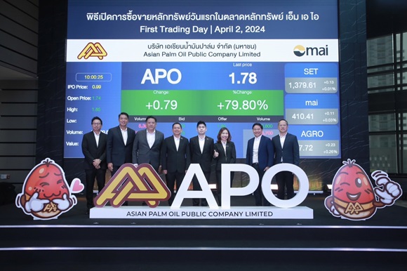 APO เทรด mai วันแรก 1.74 บาท ปิดครึงเช้า 2.62 บาท ลุยขยายธุรกิจตามแผน สร้างการเติบโตและความสามารถการทำกำไรที่ดีขึ้น