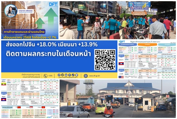 พาณิชย์ เผยการค้าชายแดน-ผ่านแดน ม.ค.68 มูลค่า 1.45 แสนล้าน เพิ่ม 2.7%