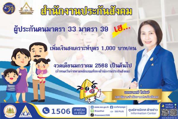 ข่าวดี! ผู้ประกันตนรับเงินสงเคราะห์บุตรเพิ่มเป็นหนึ่งพันบาทต่อบุตรหนึ่งคน มีผลบังคับใช้มกราคม 68