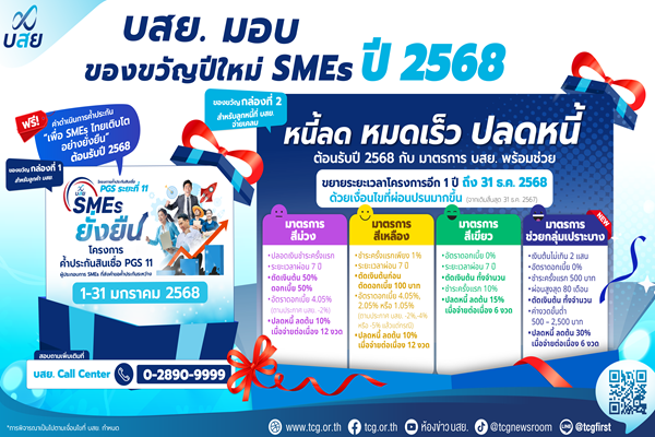 บสย.มอบของขวัญปีใหม่ 2568 ช่วย SMEs ตัวเบา ส่งมาตรการใหม่ หนุน SMEs 'กลุ่มเปราะบาง' ลด ปลด หนี้  