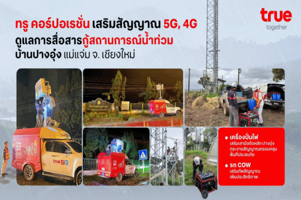 TRUE นำรถ COW เสริมสัญญาณมือถือในพื้นที่น้ำท่วมแม่ฮ่องสอน สนับสนุนทุกฝ่ายเร่งฟื้นฟูสถานการณ์ พร้อมเฝ้าระวังพายุ'หนองฟ้า'จ่อถล่มซ้ำหลายจังหวัด