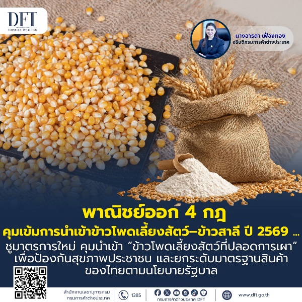 พาณิชย์ ออกกฎระเบียบ 4 ฉบับ คุมเข้มนำเข้าข้าวโพดเลี้ยงสัตว์-ข้าวสาลี ปี 2569