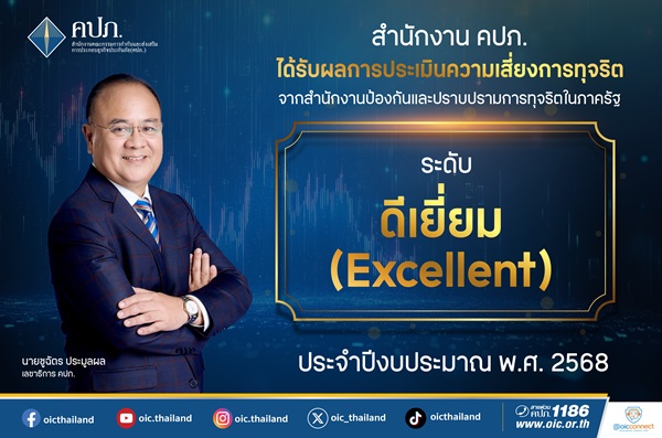 คปภ.ได้รับผลการประเมินความเสี่ยงการทุจริต ระดับ'ดีเยี่ยม (Excellent)'ประจำปีงบประมาณ พ.ศ. 2568