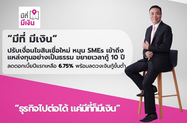 'มีที่ มีเงิน'ยืดเวลากู้ 10 ปี ลดดอกเบี้ยปีแรกเหลือ 6.75% หนุน SMEs เข้าถึงแหล่งทุนอย่างเป็นธรรม