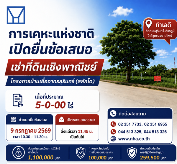 กคช.เปิดพื้นที่ลงทุน 5 ไร่ ในบ้านเอื้ออาทรสุรินทร์ ชวนเอกชนร่วมพัฒนาธุรกิจ
