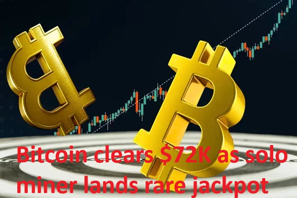 Bitcoin clears $72K as solo miner lands rare jackpot