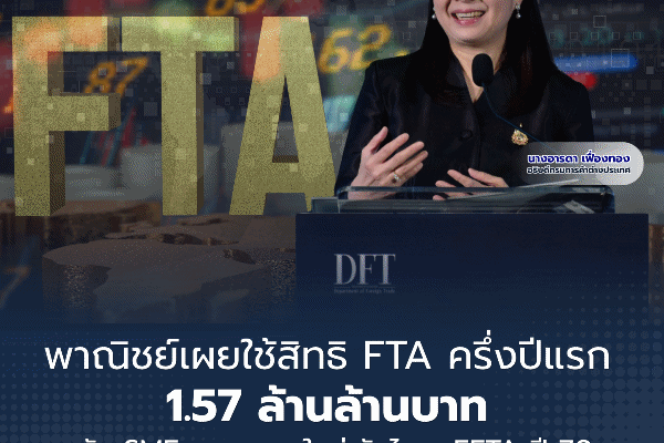 พาณิชย์ เผยใช้ FTA ส่งออกครึ่งปี เพิ่ม 7.33% อาเซียนแชมป์ ทุเรียนใช้สิทธิ์สูงสุด