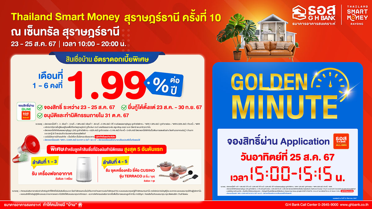 ธอส. จัดโปรเด็ด เอาใจพี่น้องชาวใต้ ในงาน Thailand Smart Money สุราษฎร์ธานี ครั้งที่ 10