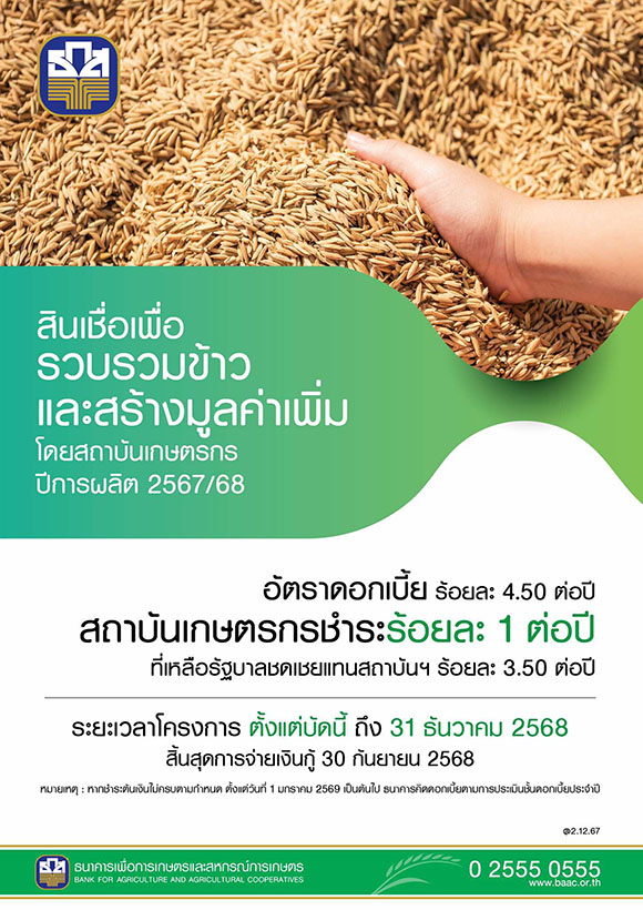 12097 BAAC สินเชื่อเพื่อรวบรวมข้าว