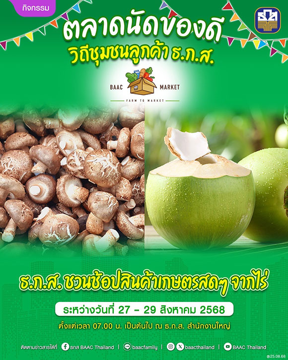 ธ.ก.ส. เปิดตลาดนัด BAAC Market 27-29 ส.ค.นี้