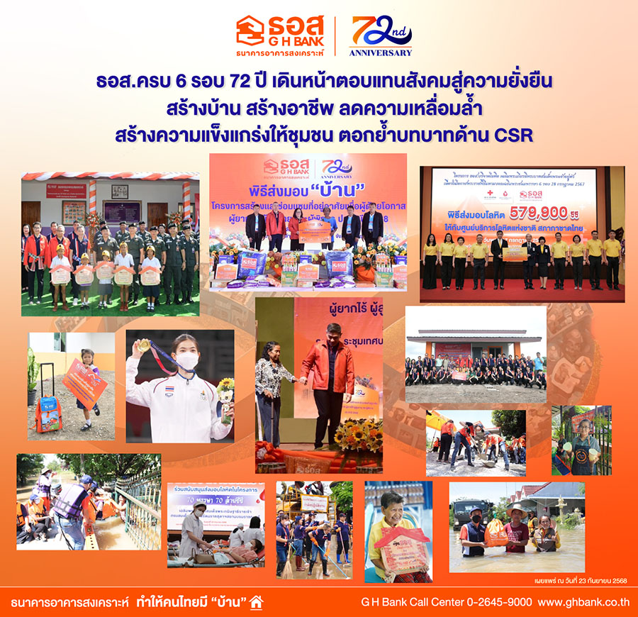 ธอส. ครบ 6 รอบ 72 ปี เดินหน้าตอบแทนสังคมสู่ความยั่งยืน สร้างบ้าน สร้างอาชีพ ลดความเหลื่อมล้ำ สร้างความแข็งแกร่งให้ชุมชน ตอกย้ำบทบาทด้าน CSR