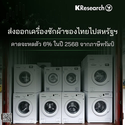 ส่งออกเครื่องซักผ้าของไทยไปสหรัฐฯ คาดจะหดตัว 6% ในปี 2568 จากภาษีทรัมป์