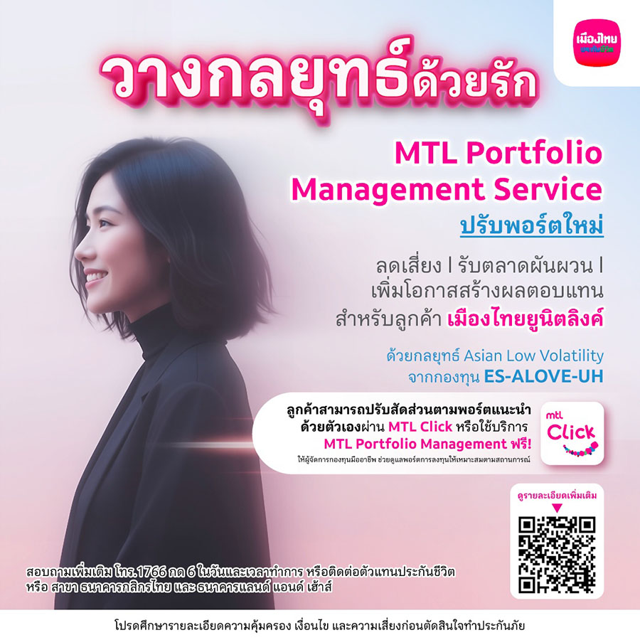 เมืองไทยประกันชีวิต ปรับพอร์ตเสริมแกร่ง ส่งท้ายปี 2568 สร้างโอกาสรับผลตอบแทนช่วงตลาดผันผวน พร้อมเพิ่มกองทุนใหม่ สำหรับลูกค้าเมืองไทยยูนิตลิงค์