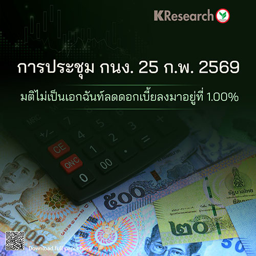 การประชุม กนง. 25 ก.พ. 69 มติไม่เป็นเอกฉันท์ลดดอกเบี้ยลงมาอยู่ที่ 1.00%